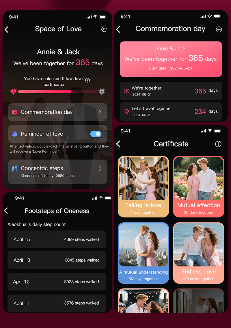 COLMI R02S Love Space alkalmazás évfordulókkal és aktivitási adatokkal